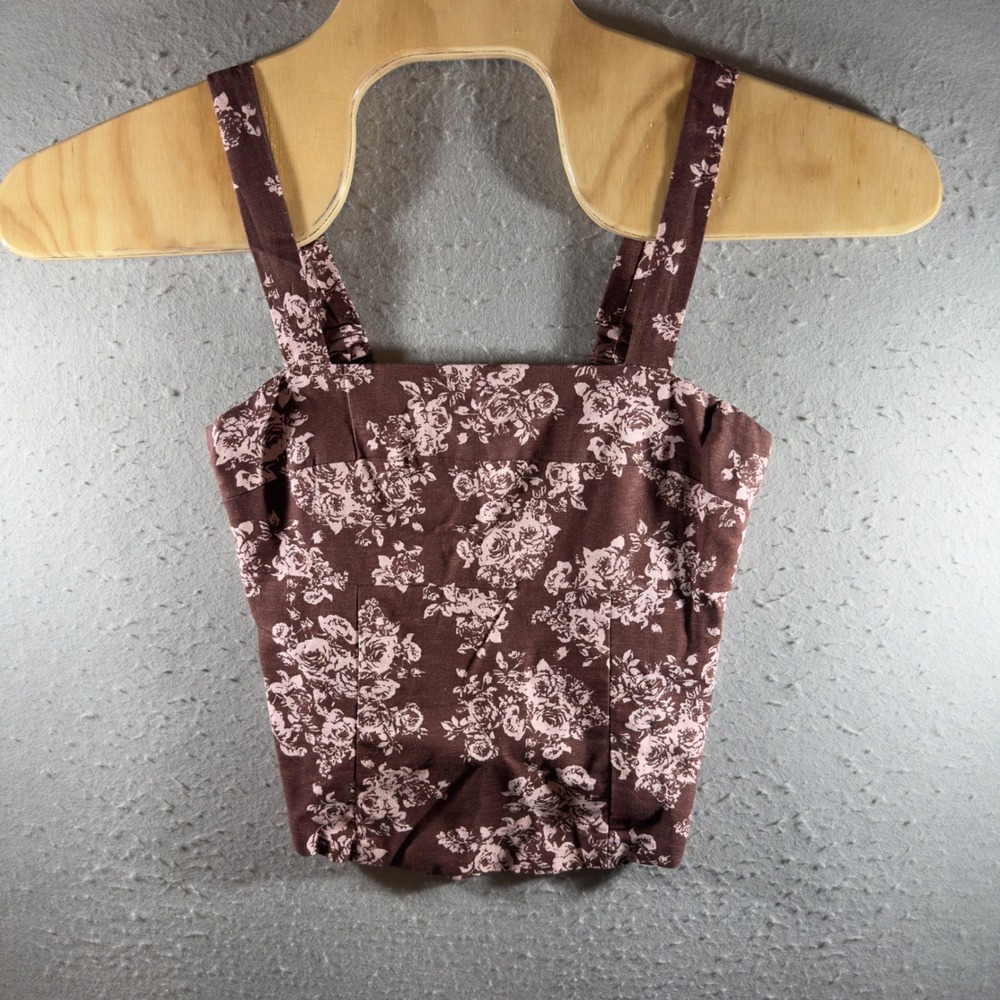 1772 |‎ NWT Sim & Sam Cottagecore Linen Blend Smocked Crop Top Brown Women M